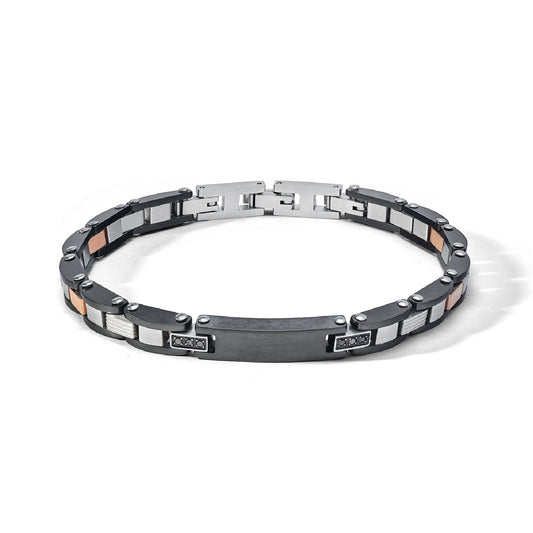 Bracciale catena Comete Basic da uomo in acciaio nero e rosé con zirconi UBR1163-1