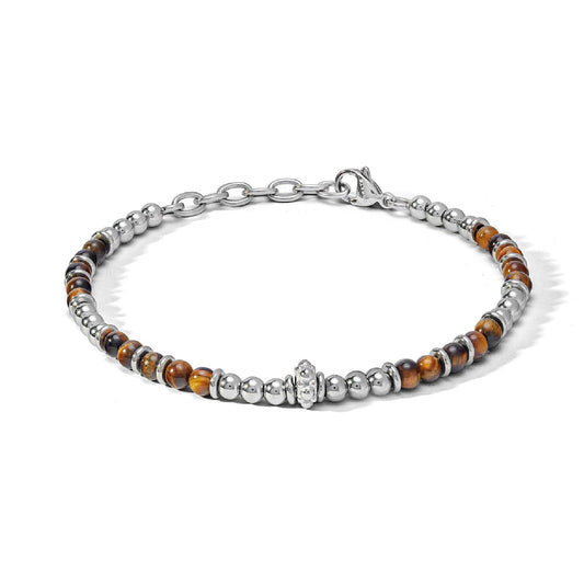 Bracciale catena Comete District da uomo in acciaio con occhio di tigre marrone piccolo UBR1165-1