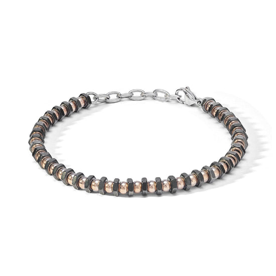 Bracciale catena Comete District da uomo in acciaio con rondelle nere e sfere rosé UBR1168-1
