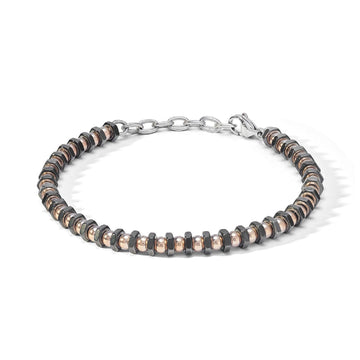 Bracciale catena Comete District da uomo in acciaio con rondelle nere e sfere rosé UBR1168-1