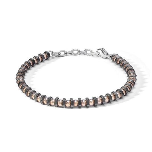 Bracciale catena Comete District da uomo in acciaio con rondelle nere e sfere rosé UBR1168-1