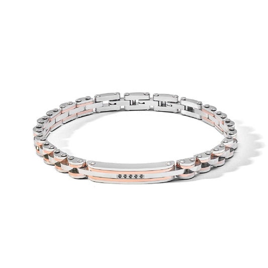 Bracciale catena Comete Zip da uomo con pvd rosé, targa e zirconi neri UBR1173-1