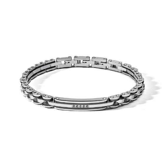 Bracciale catena Comete Zip da uomo con pvd nero, targa e zirconi neri UBR1174-1