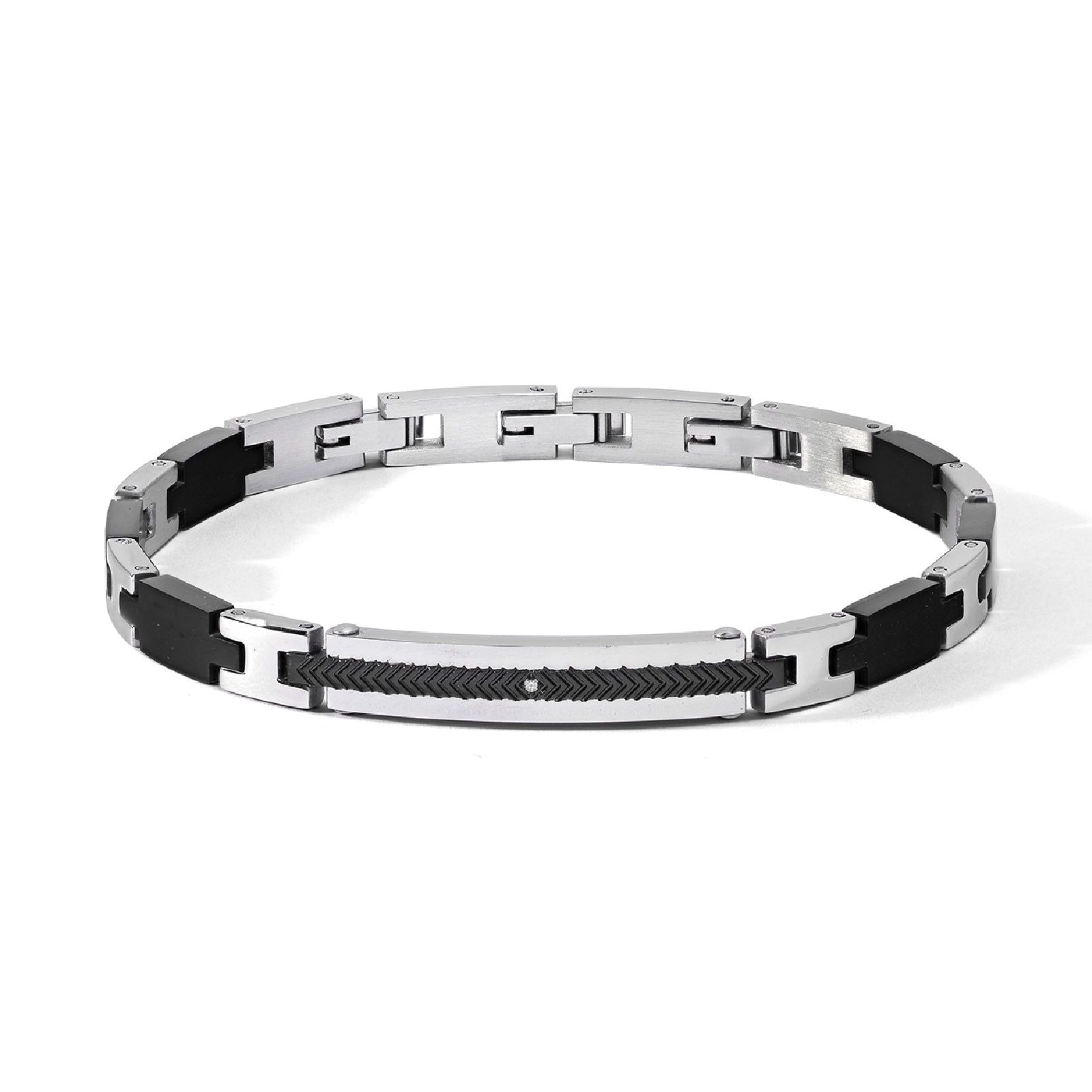 Bracciale uomo Comete Faces in acciaio bicolor nero e zircone bianco UBR1182-1