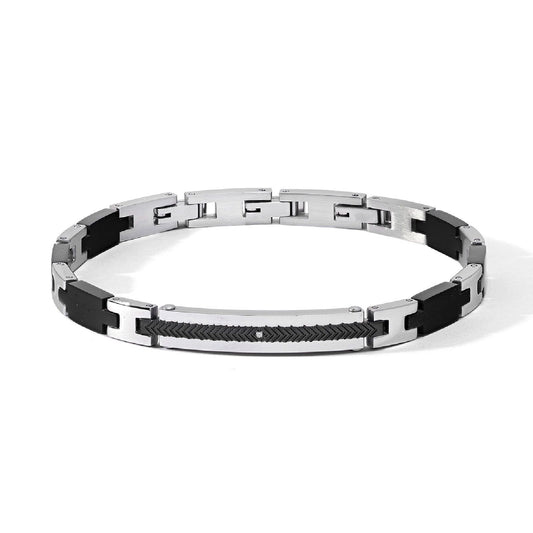 Bracciale uomo Comete Faces in acciaio bicolor nero e zircone bianco UBR1182-1