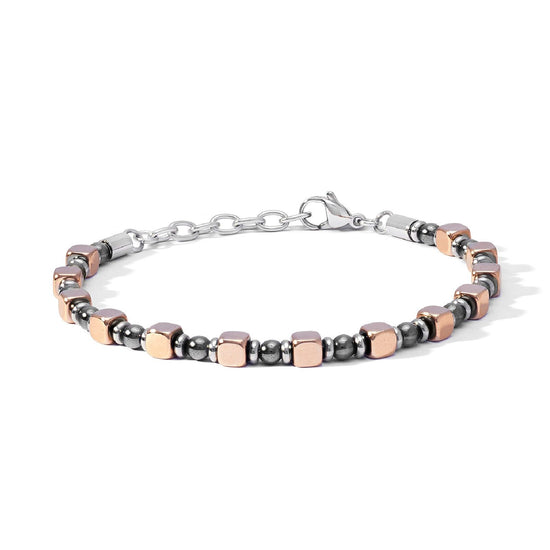 Bracciale catena Comete District da uomo in acciaio con sfere nere e cubi rosé UBR1183-1
