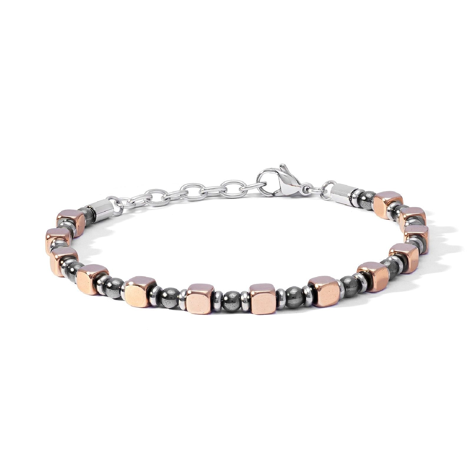 Bracciale catena Comete District da uomo in acciaio con sfere nere e cubi rosé UBR1183-1
