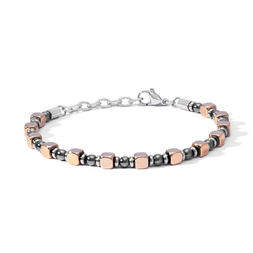 Bracciale catena Comete District da uomo in acciaio con sfere nere e cubi rosé UBR1183-1