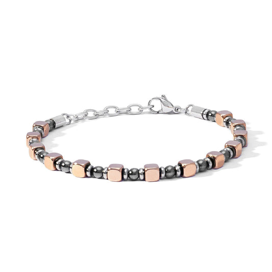 Bracciale catena Comete District da uomo in acciaio con sfere nere e cubi rosé UBR1183-1