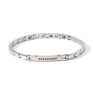 Bracciale uomo Comete Zip in acciaio rosé e linea di zirconi neri UBR1186-1
