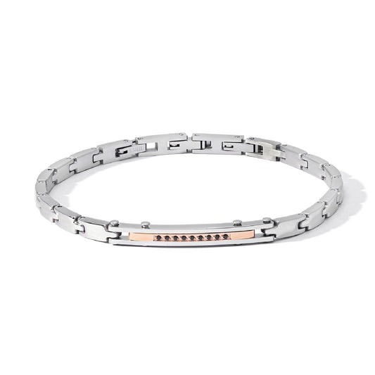 Bracciale uomo Comete Zip in acciaio rosé e linea di zirconi neri UBR1186-1