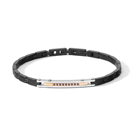 Bracciale uomo Comete Zip in acciaio nero e rosé e linea di zirconi neri UBR1187-1
