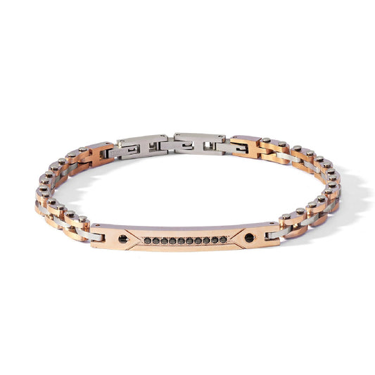 Bracciale uomo Comete Zip in acciaio rosé e piastrina con zirconi neri UBR1189-1