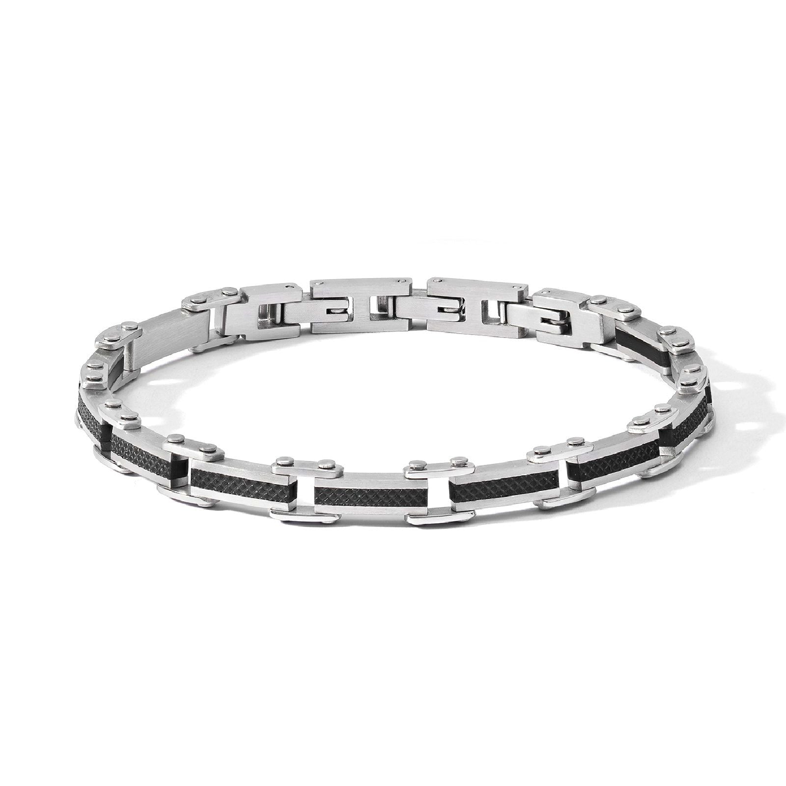 Bracciale uomo Comete Texture in acciaio nero maglie piatte e zircone UBR1196-1