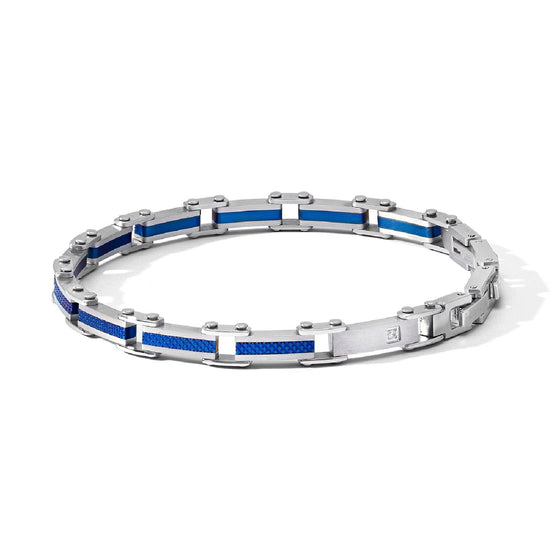 Bracciale uomo Comete Texture in acciaio blu maglie piatte e zircone UBR1197-1