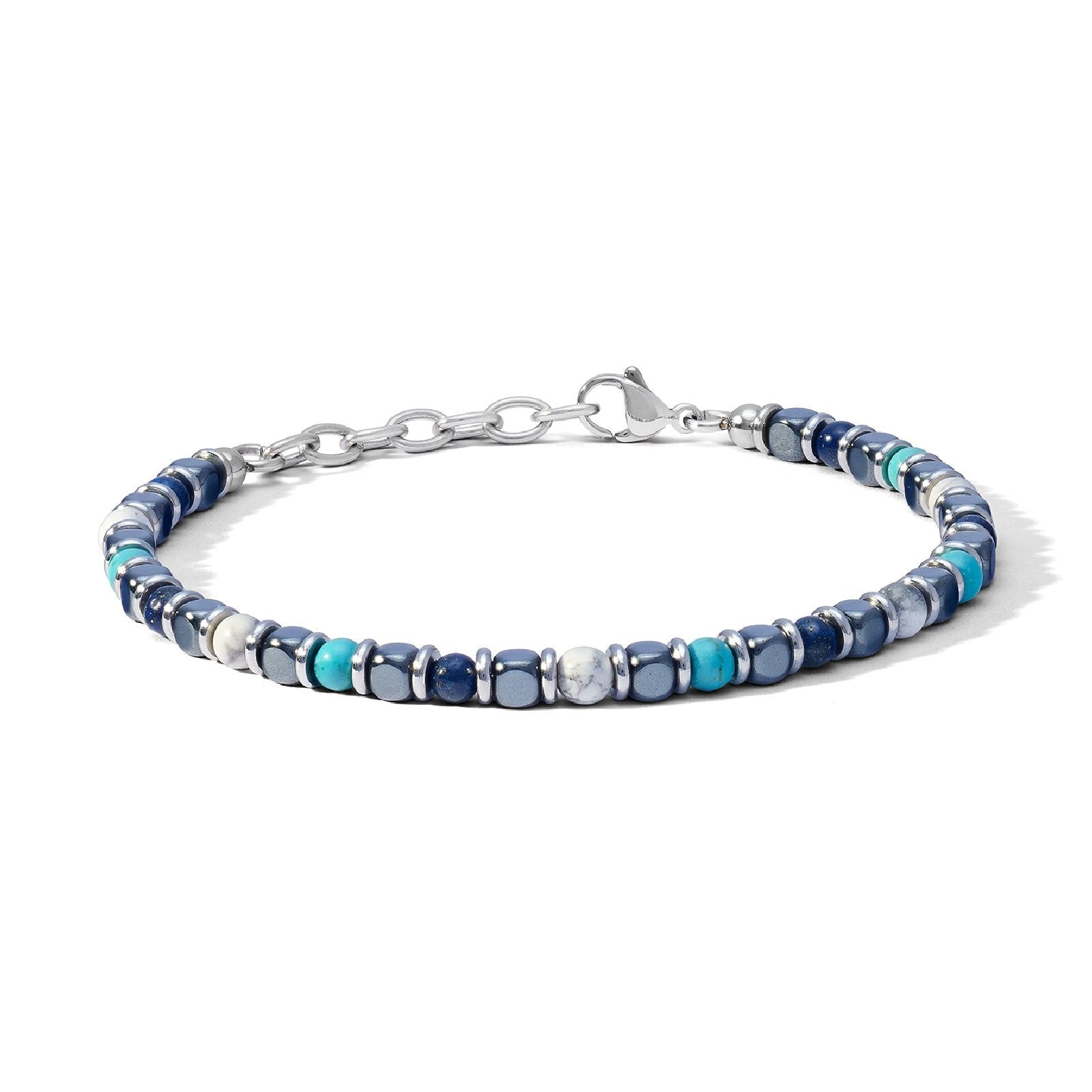 Bracciale catena uomo Comete District in acciaio con pietre sui toni del blu UBR1199-1