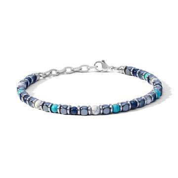 Bracciale catena uomo Comete District in acciaio con pietre sui toni del blu UBR1199-1