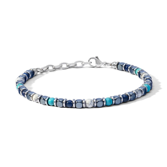 Bracciale catena uomo Comete District in acciaio con pietre sui toni del blu UBR1199-1