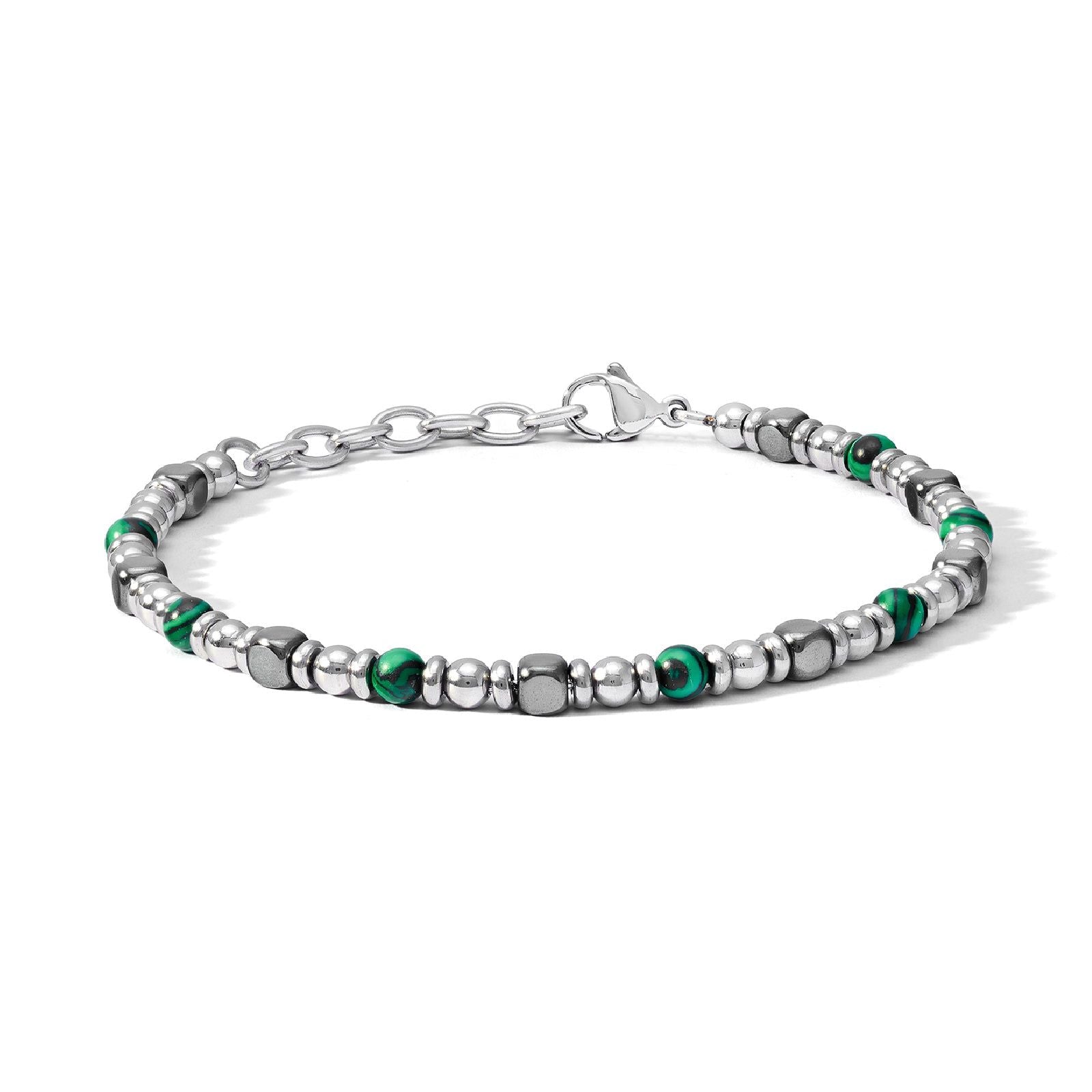 Bracciale catena uomo Comete District in acciaio con pietre di malachite verde UBR1201-1