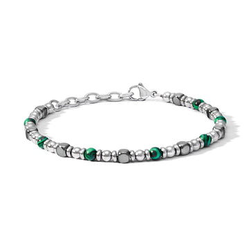 Bracciale catena uomo Comete District in acciaio con pietre di malachite verde UBR1201-1