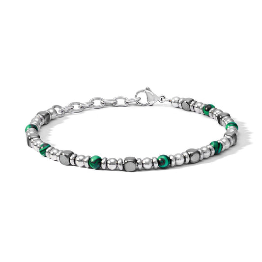 Bracciale catena uomo Comete District in acciaio con pietre di malachite verde UBR1201-1