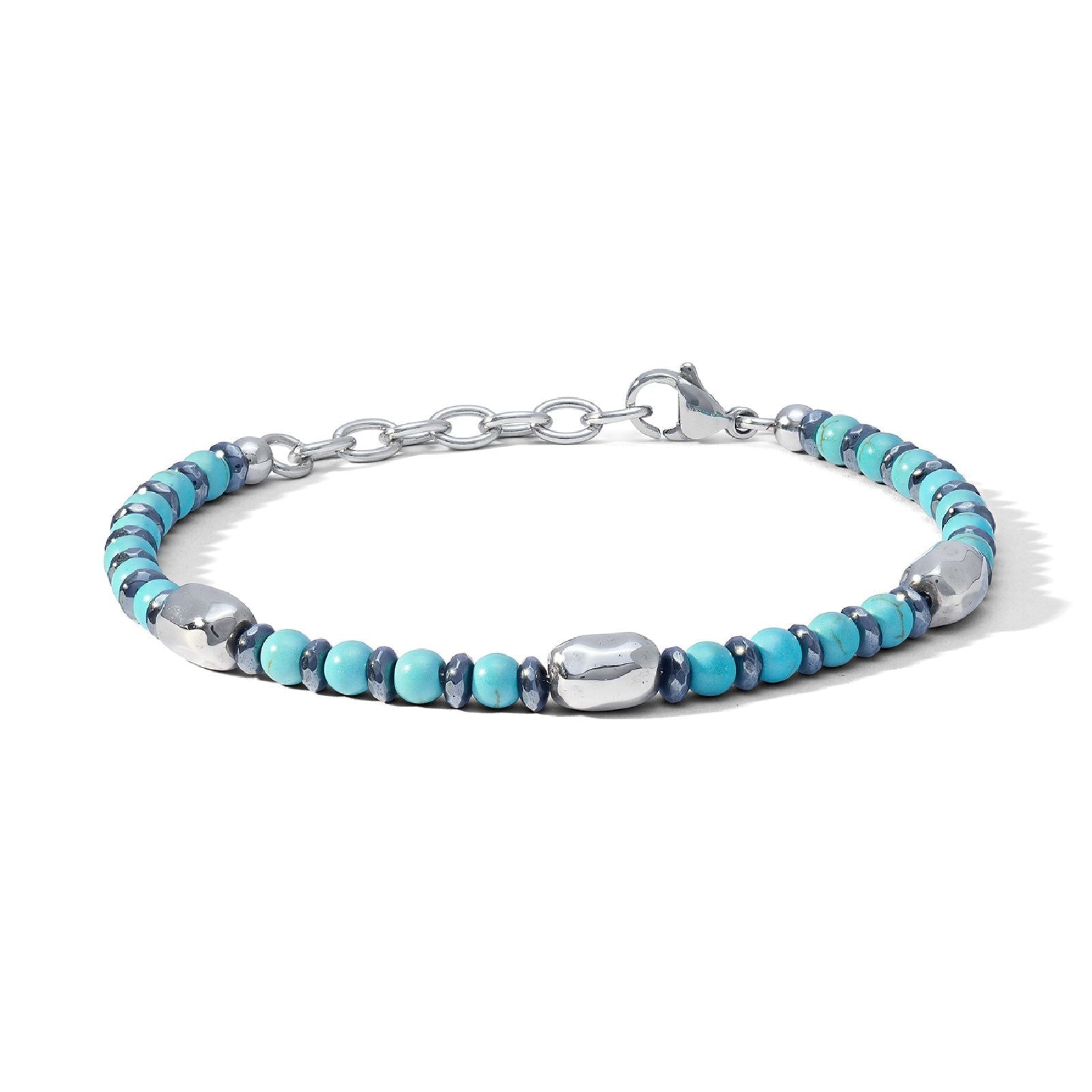 Bracciale catena uomo Comete District in acciaio con turchese ed ematite UBR1208-1
