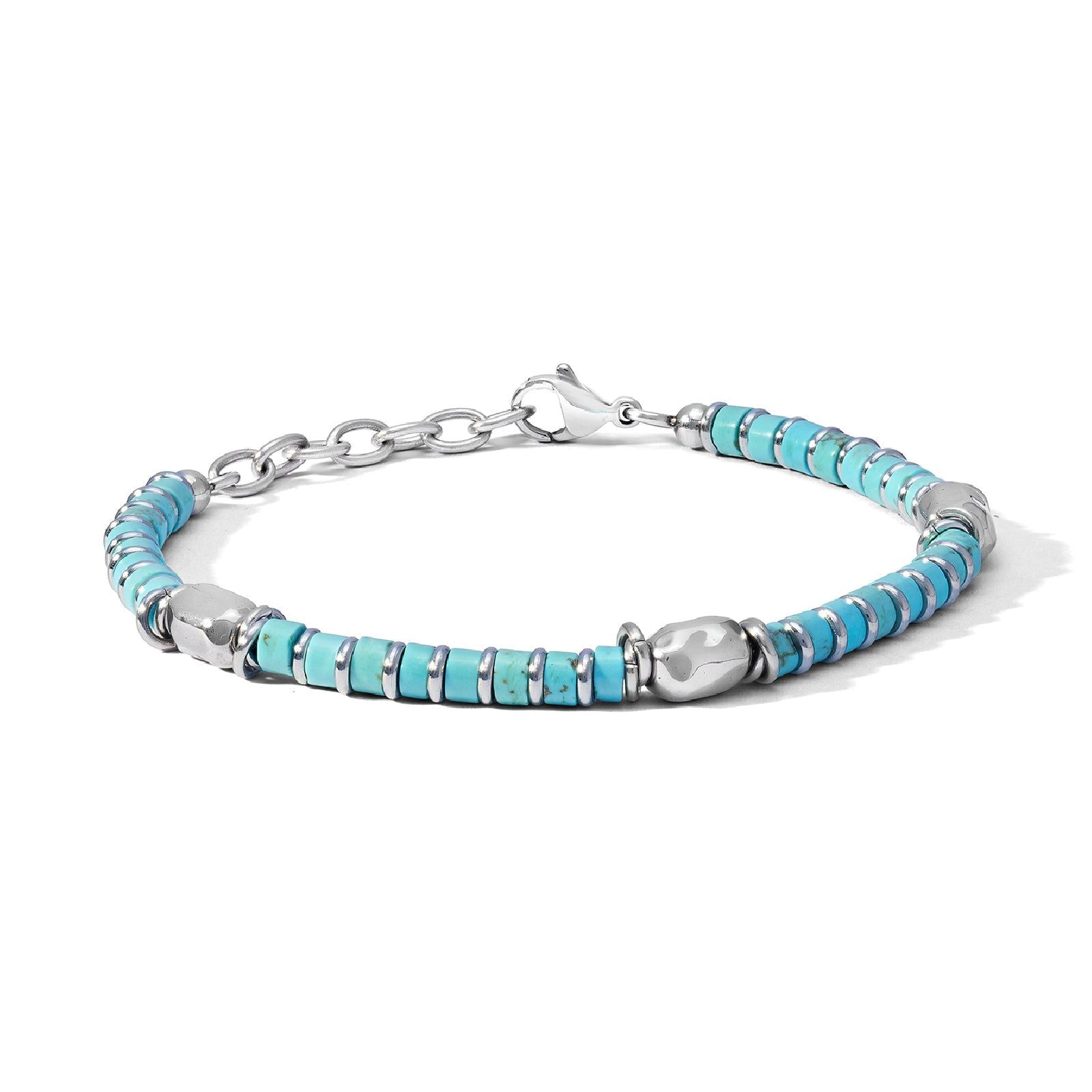 Bracciale catena uomo Comete District in acciaio cilindri in turchese ed ematite UBR1212-1