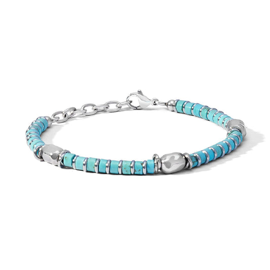 Bracciale catena uomo Comete District in acciaio cilindri in turchese ed ematite UBR1212-1