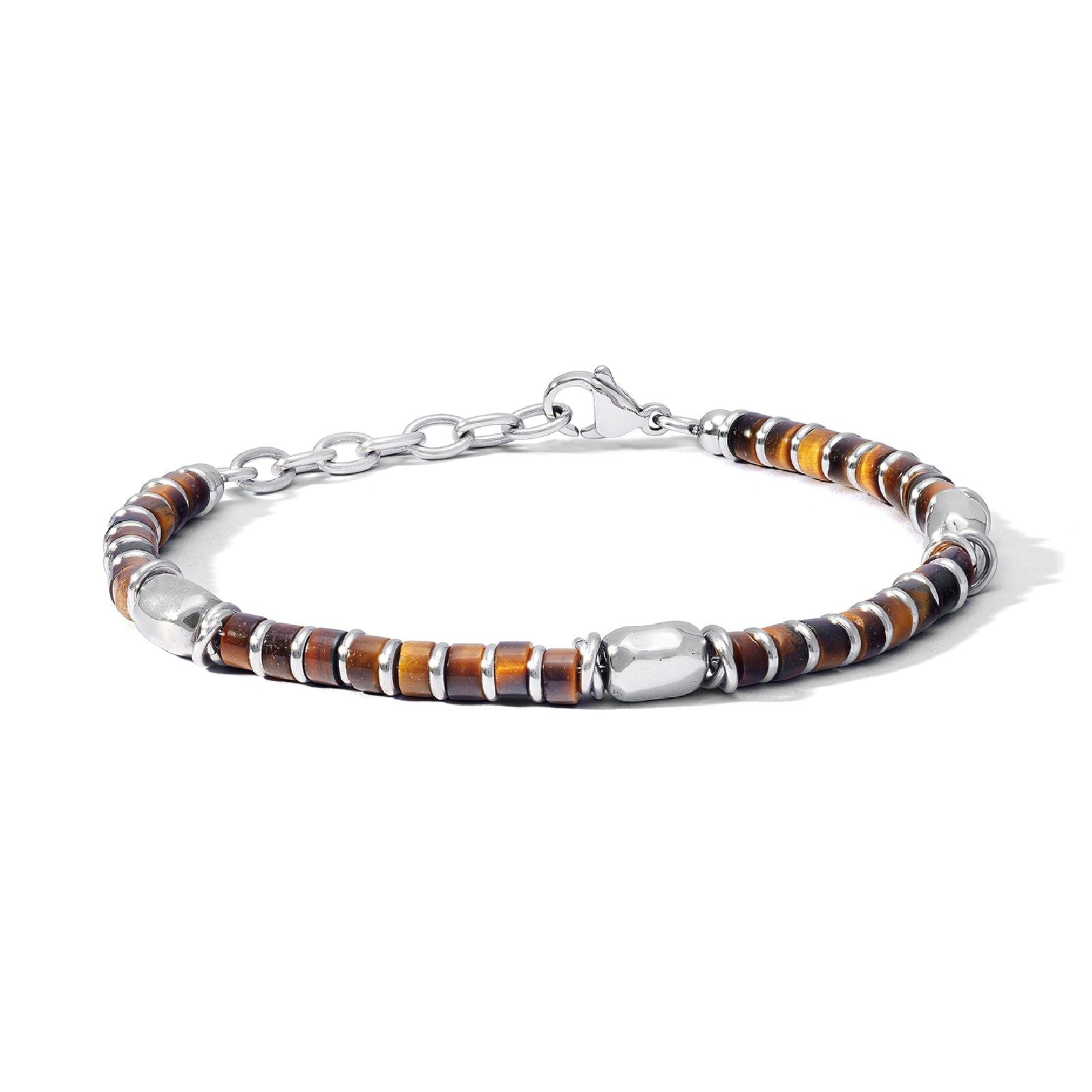 Bracciale catena uomo Comete District in acciaio con occhio di tigre ed ematite UBR1213-1