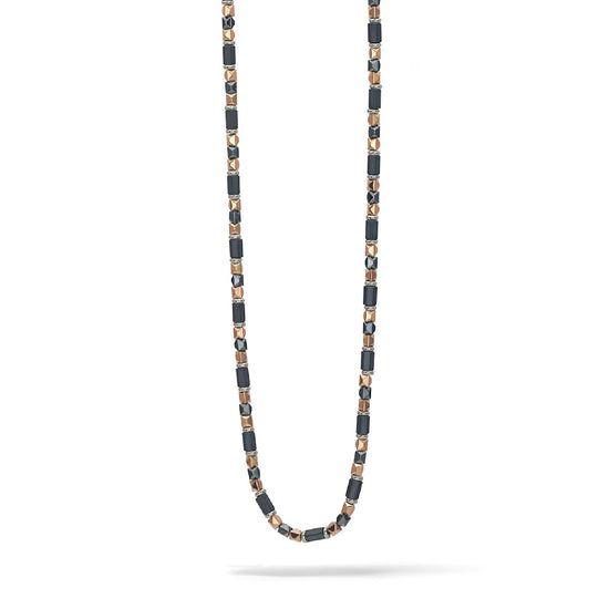 Collana Comete Mineral da uomo acciaio rosé con ematite nera lucida e sabbiata UGL734-1