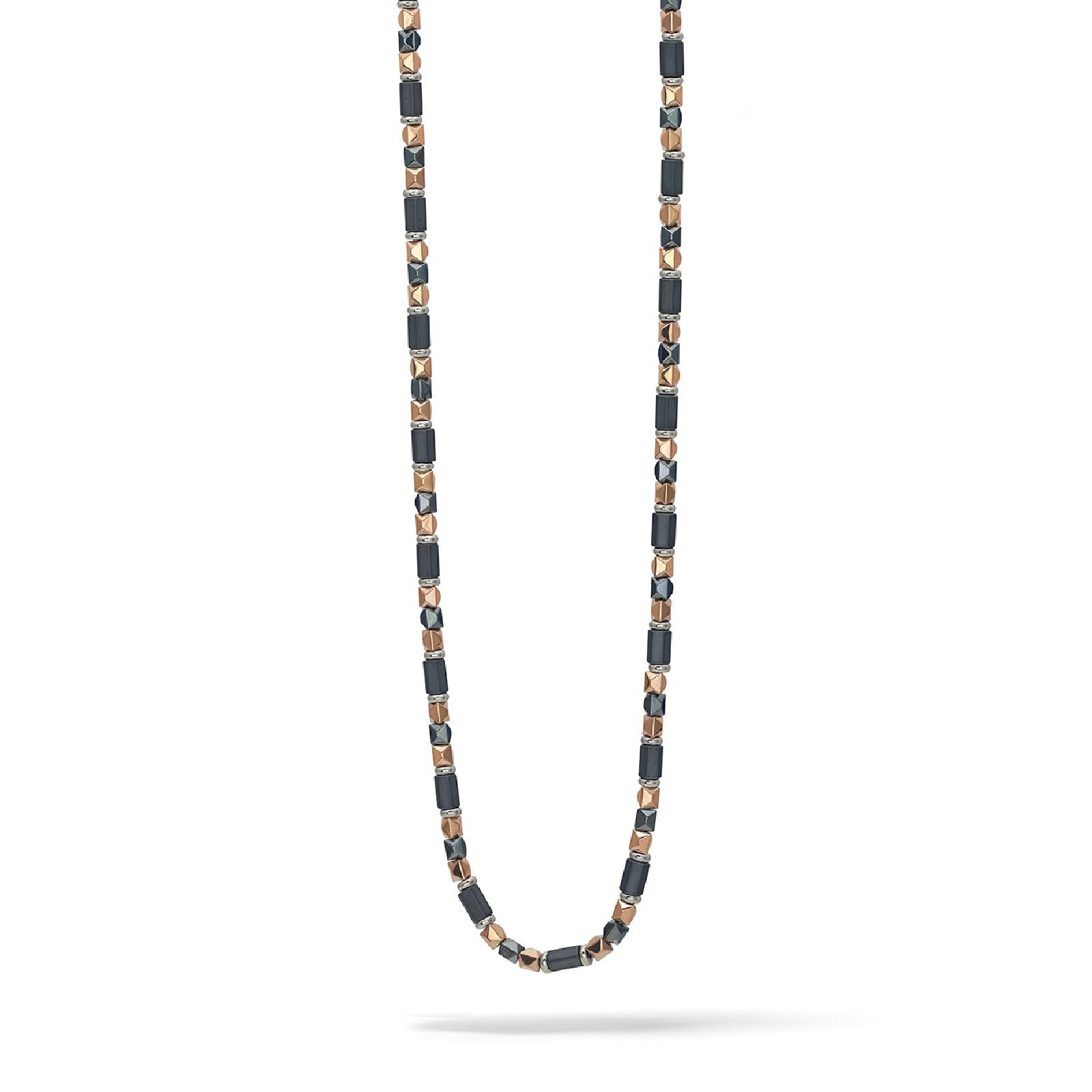 Collana Comete Mineral da uomo acciaio rosé con ematite nera lucida e sabbiata UGL734-1