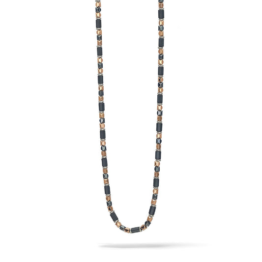Collana Comete Mineral da uomo acciaio rosé con ematite nera lucida e sabbiata UGL734-1