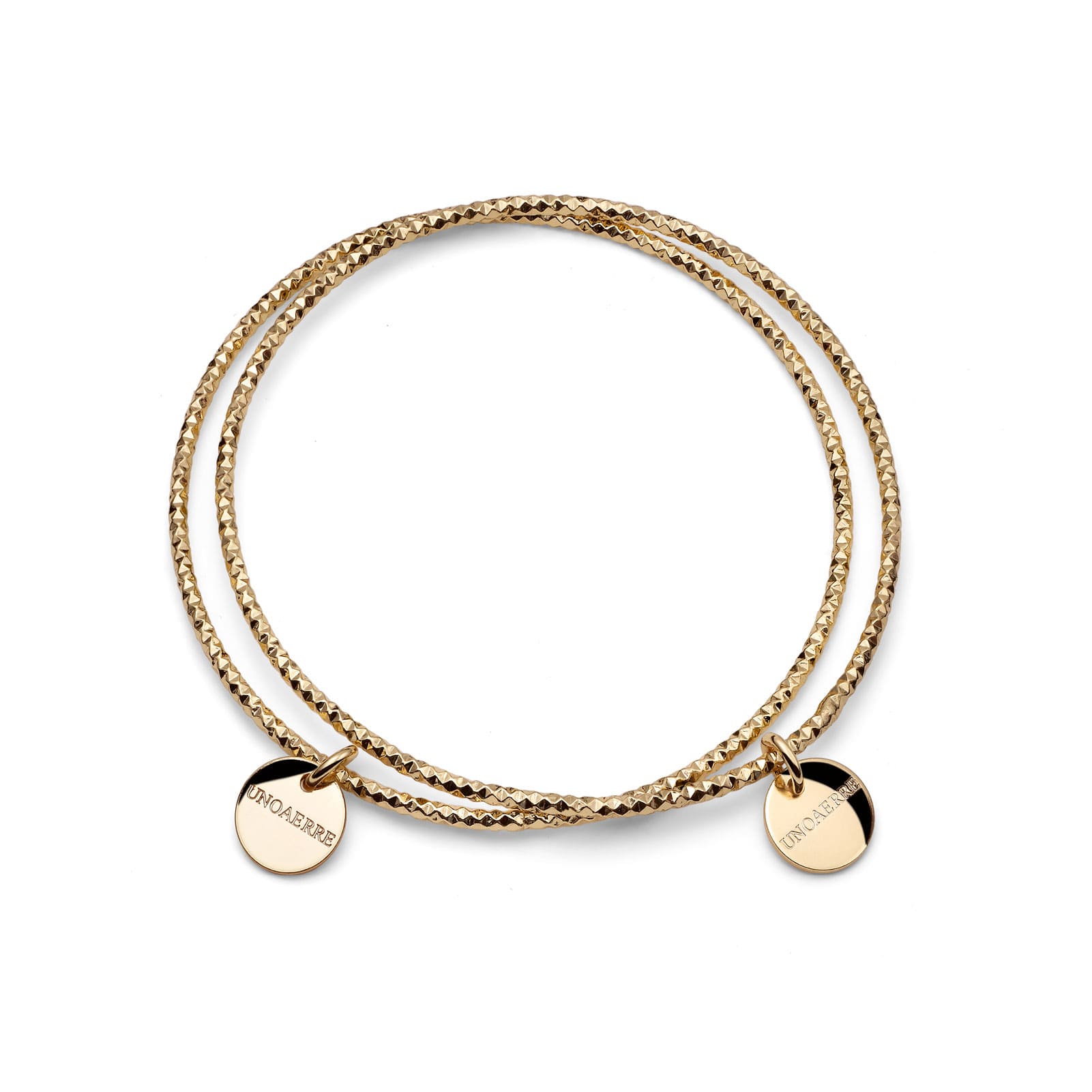 Bracciale rigido Unoaerre diamantato in bronzo dorato diametro 6,8 cm