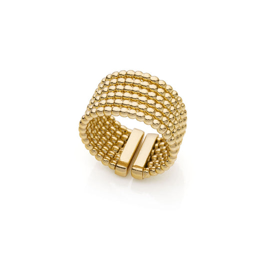 Anello Unoaerre in bronzo dorato con sei fili di sfere REGOLABILE