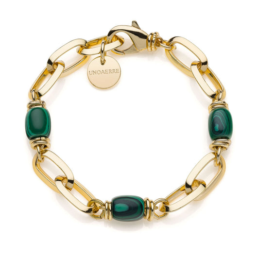 Bracciale catena Unoaerre bronzo dorato con malachite verde 20 cm