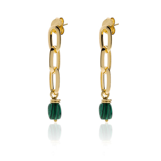 Orecchini pendenti Unoaerre in bronzo dorato con malachite MISURA UNICA