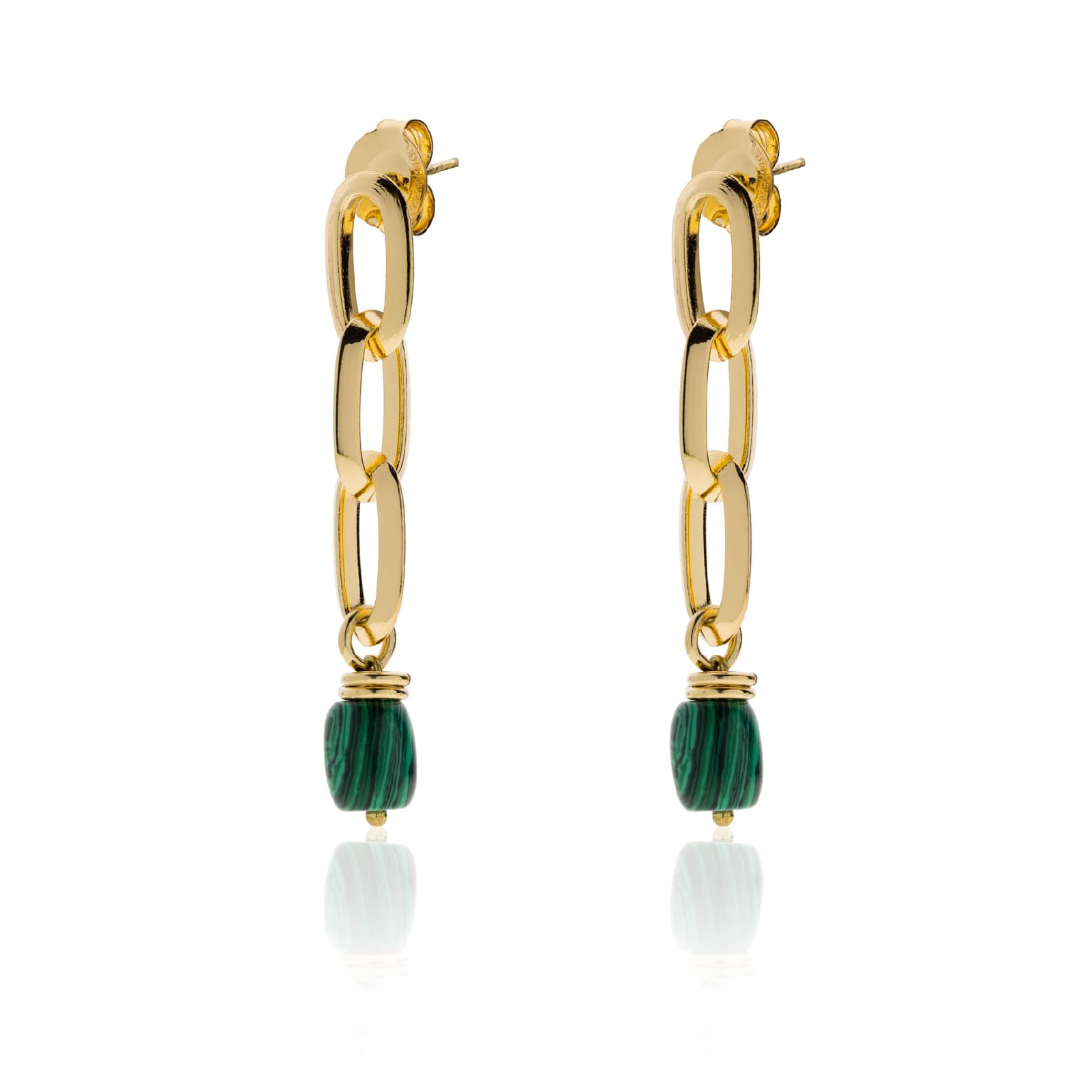 Orecchini pendenti Unoaerre in bronzo dorato con malachite MISURA UNICA