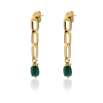 Orecchini pendenti Unoaerre in bronzo dorato con malachite MISURA UNICA
