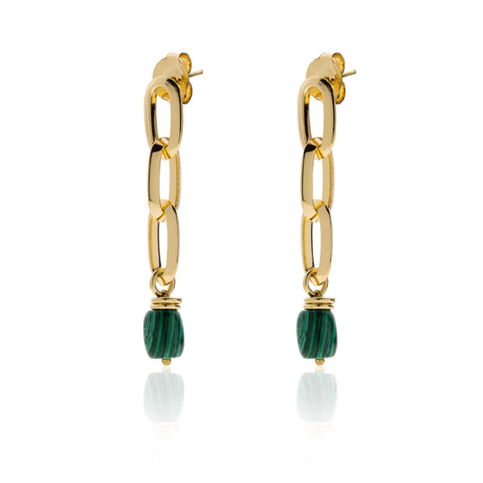 Orecchini pendenti Unoaerre in bronzo dorato con malachite MISURA UNICA