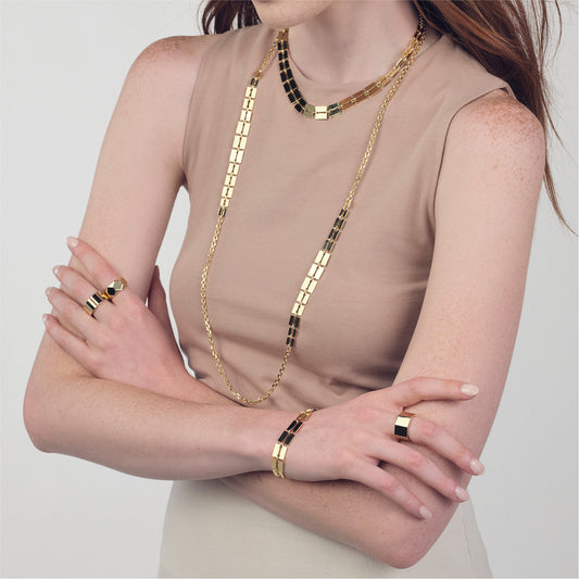 Collana lunga donna Unoaerre in bronzo dorato con lamelle MISURA UNICA