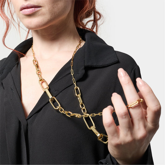 Collana lunga donna Unoaerre bronzo dorato maglie diverse