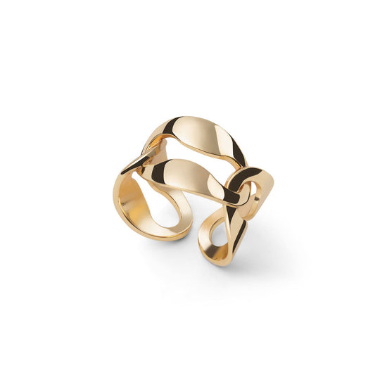 Anello Unoaerre Dinamica con maglia marina in bronzo dorato REGOLABILE