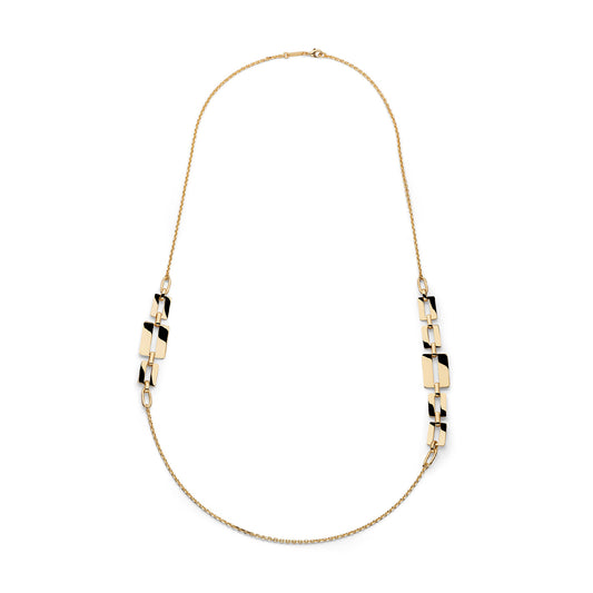 Collana lunga Unoaerre bronzo dorato con elementi quadrati MISURA UNICA