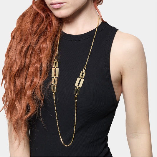 Collana lunga Unoaerre bronzo dorato con elementi quadrati