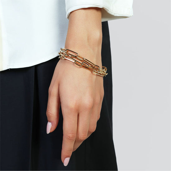 Bracciale tripla catena Unoaerre in bronzo dorato e zirconi 19 cm