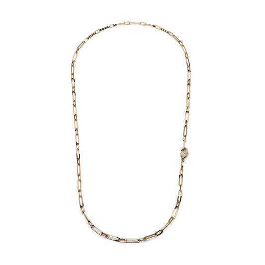 Collana lunga Unoaerre paper clip in bronzo dorato e zirconi MISURA UNICA