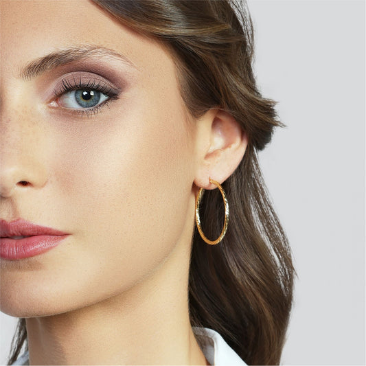 Orecchini a cerchio mini Unoaerre diamantati bronzo dorato MISURA UNICA