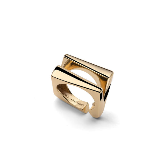 Anello Unoaerre Dinamica design geometrico in bronzo dorato REGOLABILE