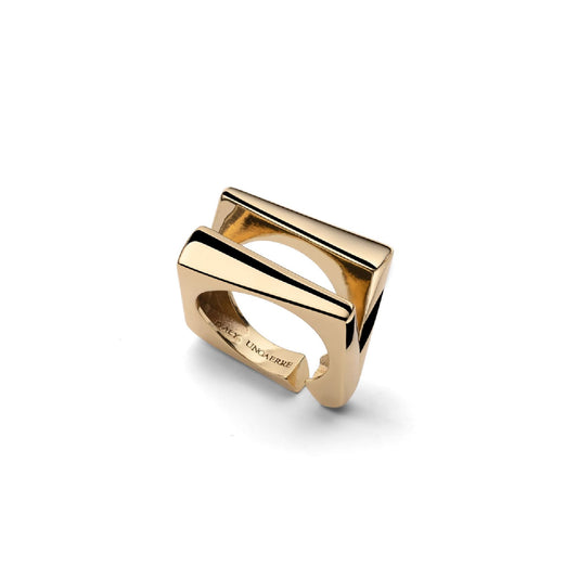Anello Unoaerre Dinamica design geometrico in bronzo dorato REGOLABILE