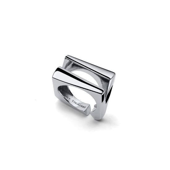 Anello Unoaerre Dinamica design geometrico bronzo argentato REGOLABILE